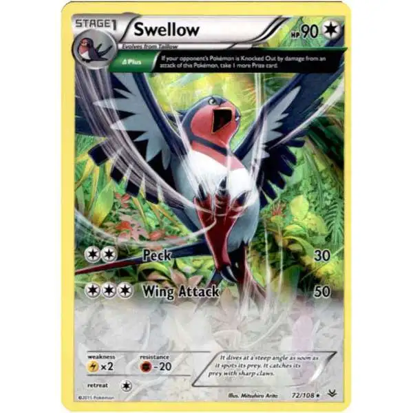 Pokemon Trading Card Game XY Roaring Skies Rare Holo Swellow #72