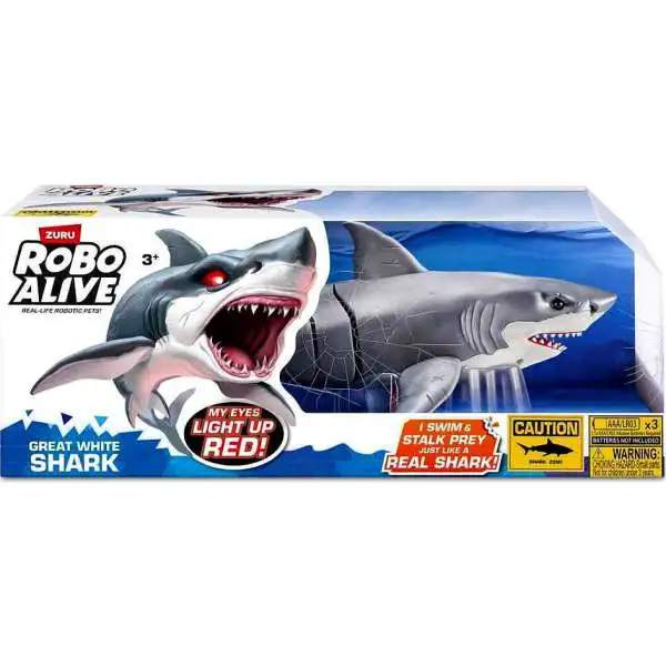 Robo Alive Great White Shark Robotic Swimming Shark Figure [Light Up Eyes!]