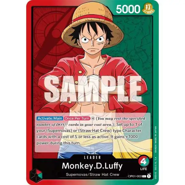 One Piece Trading Card Game Romance Dawn Leader Monkey D. Luffy OP01-003
