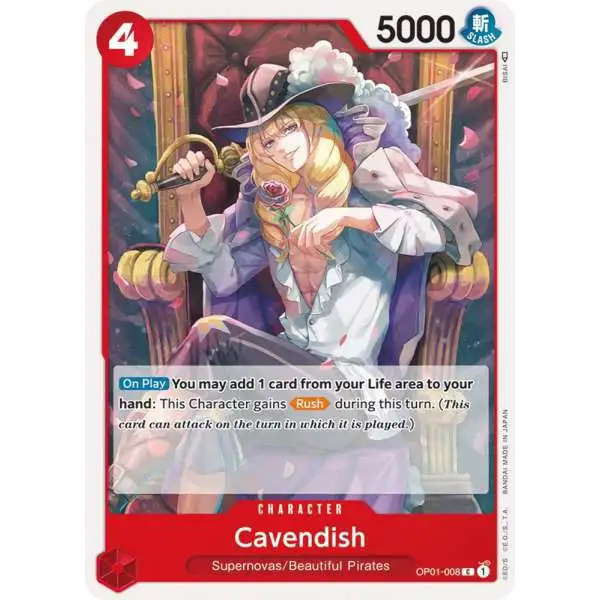 One Piece Trading Card Game Romance Dawn Common Cavendish OP01-008