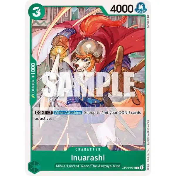 One Piece Trading Card Game Romance Dawn Common Inuarashi OP01-034