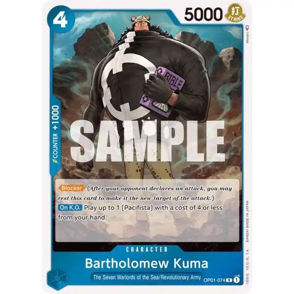 One Piece Trading Card Game Romance Dawn Rare Bartholomew Kuma OP01-074