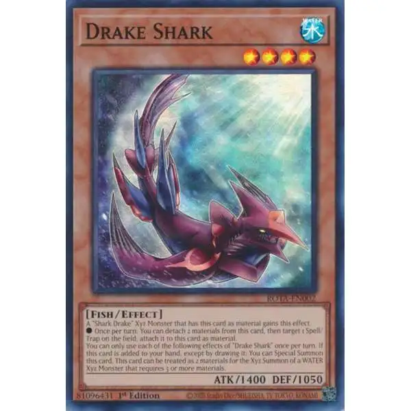 YuGiOh Trading Card Game Rage of the Abyss Super Rare Drake Shark ROTA-EN002