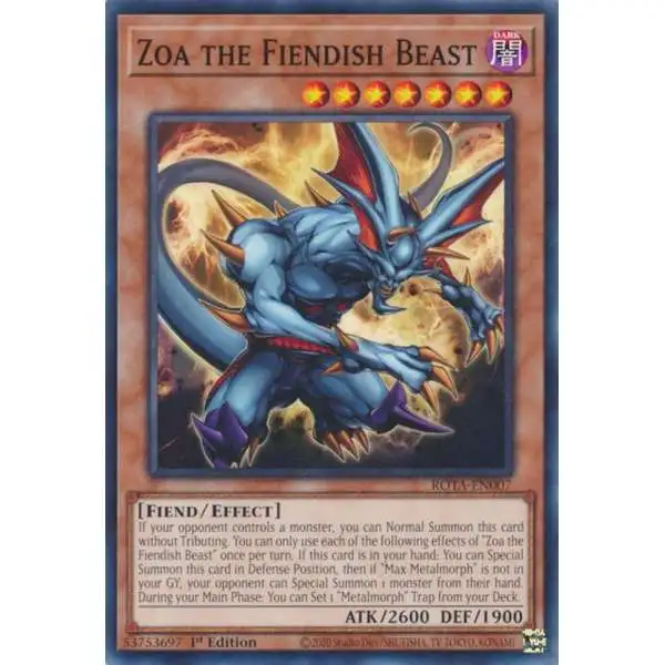 zoa yugioh card The Fiendish Beast - ROTA-EN007 - Common Fiend Level 7 ATK/2600 DEF/1900 YuGiOh Rage of the Abyss
