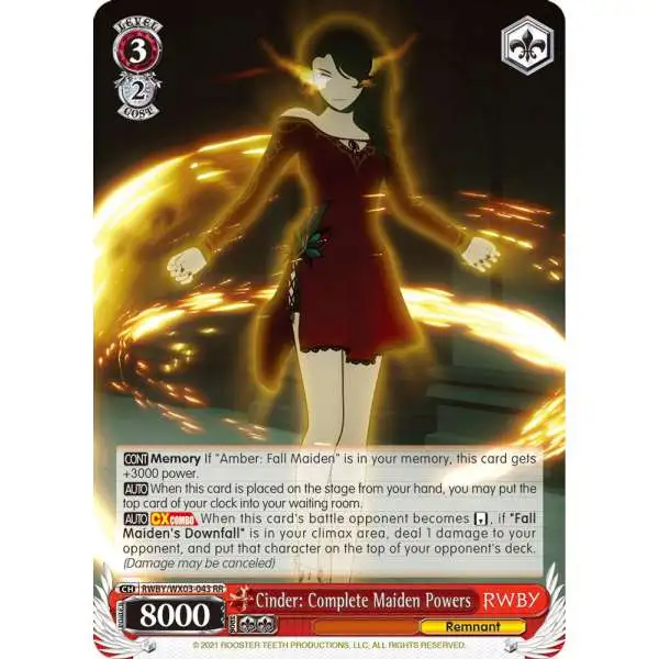 Weiss Schwarz Trading Card Game RWBY Double Rare Cinder: Complete Maiden Powers RWBY/WX03-043