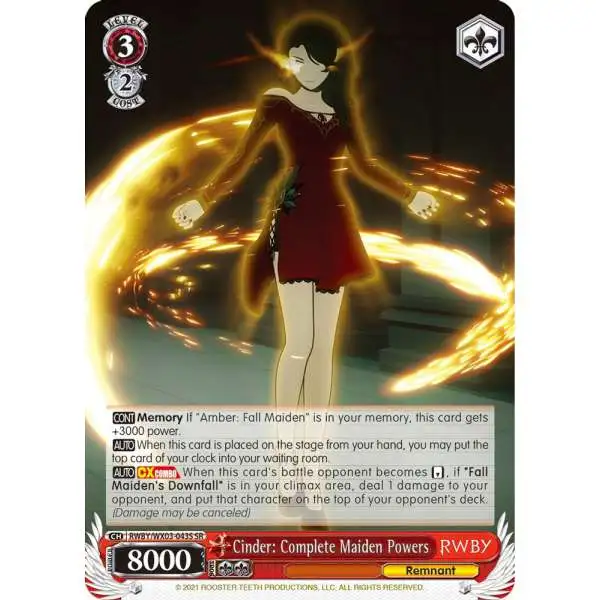 Weiss Schwarz Trading Card Game RWBY Super Rare Cinder: Complete Maiden Powers RWBY/WX03-043S