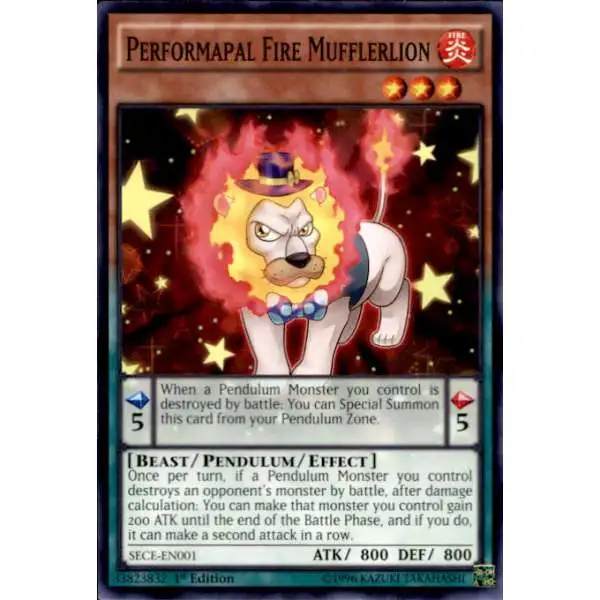 YuGiOh Secrets of Eternity Common Performapal Fire Mufflerlion SECE-EN001