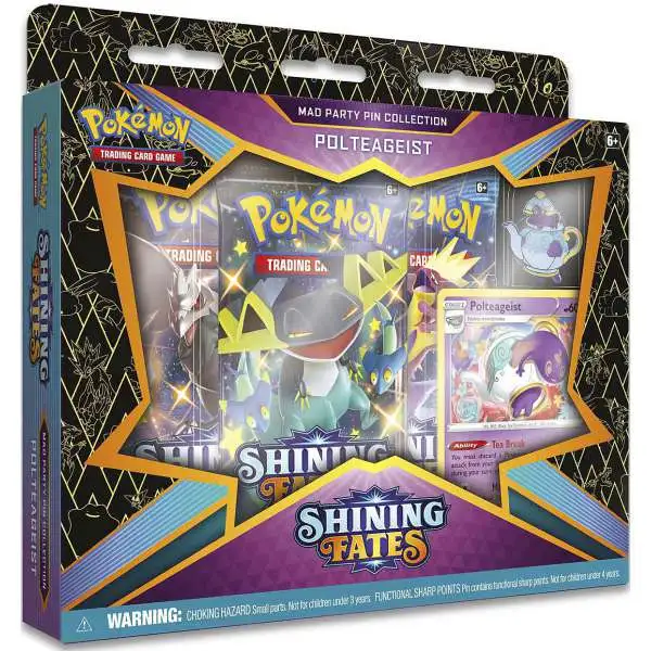 Pokemon Shining Fates Polteageist Mad Party Pin Collection [3 Booster Packs, Promo Card & Pin]