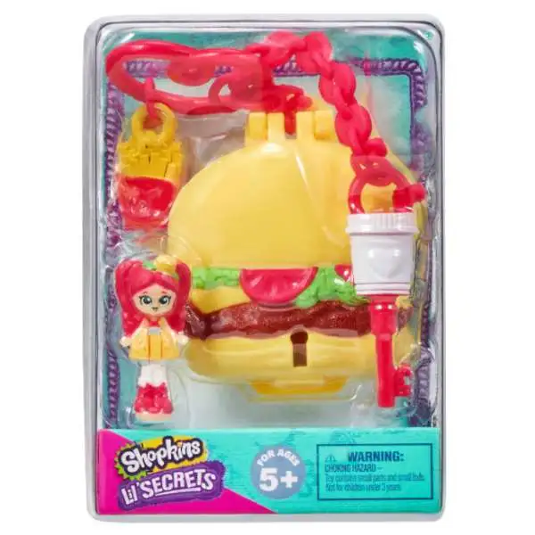 Shopkins Shoppies Lil' Secrets Secret Bag Tag Burger Bite Diner with Chelsea Cheeseburger Micro Playset
