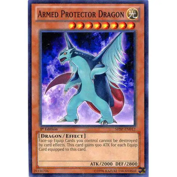 YuGiOh Trading Card Game Shadow Specters Common Armed Protector Dragon SHSP-EN012