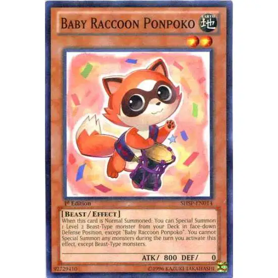 YuGiOh Trading Card Game Shadow Specters Common Baby Raccoon Ponpoko SHSP-EN014