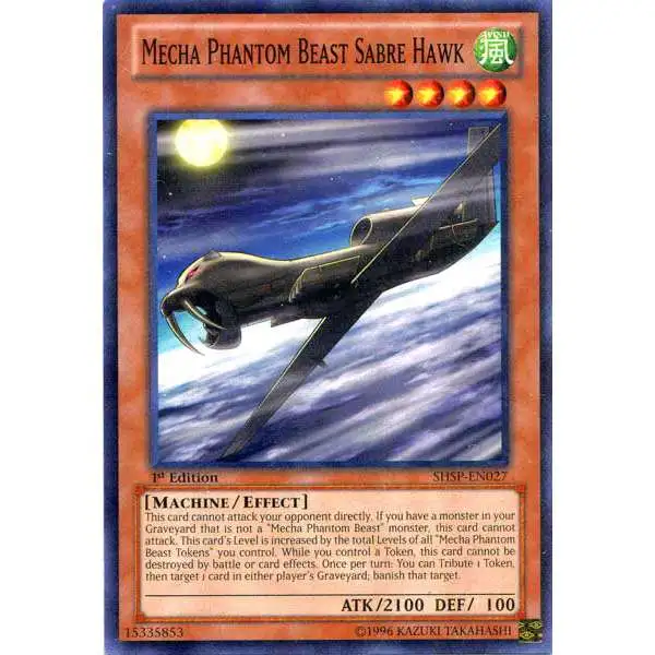 YuGiOh Trading Card Game Shadow Specters Common Mecha Phantom Beast Sabre Hawk SHSP-EN027