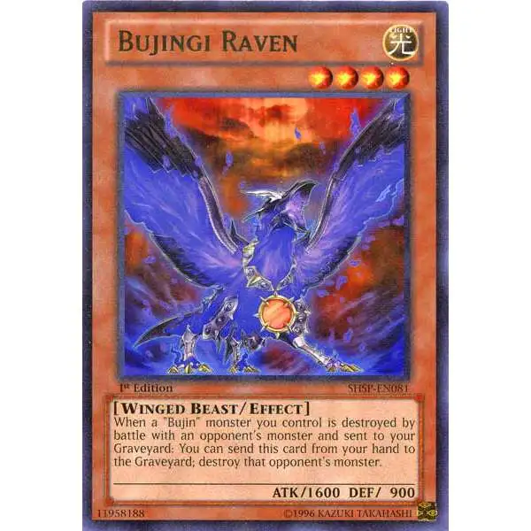YuGiOh Trading Card Game Shadow Specters Rare Bujingi Raven SHSP-EN081