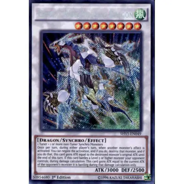 YuGiOh Trading Card Game Shining Victories Secret Rare Crystal Wing Synchro Dragon SHVI-EN049