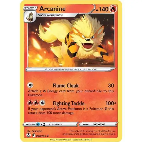 Pokemon Trading Card Game Sword & Shield Silver Tempest Rare Arcanine #20