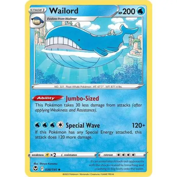 Pokemon Trading Card Game Sword & Shield Silver Tempest Uncommon Wailord #38