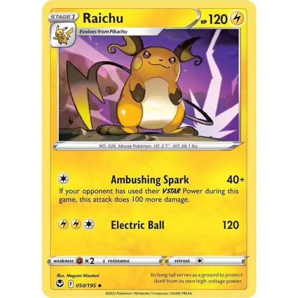 Pokemon Trading Card Game Sword & Shield Silver Tempest Uncommon Raichu #50