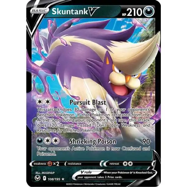 pokemon silver cards price Trading Card Game Sword Shield Tempest Single Card Ultra Rare Skuntank V 108 For a single Energy Pokemon Trading Card Game Sword