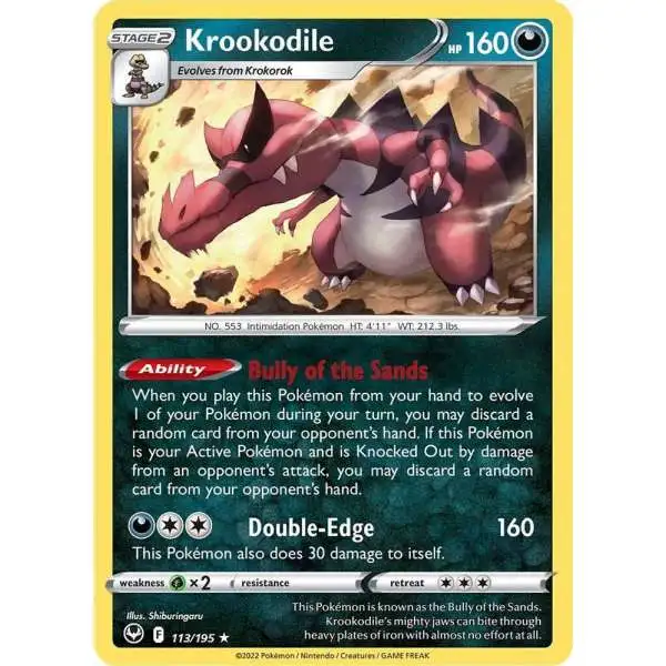 Pokemon Trading Card Game Sword & Shield Silver Tempest Holo Rare Krookodile #113