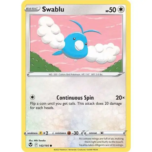 Pokemon Trading Card Game Sword & Shield Silver Tempest Common Swablu #142