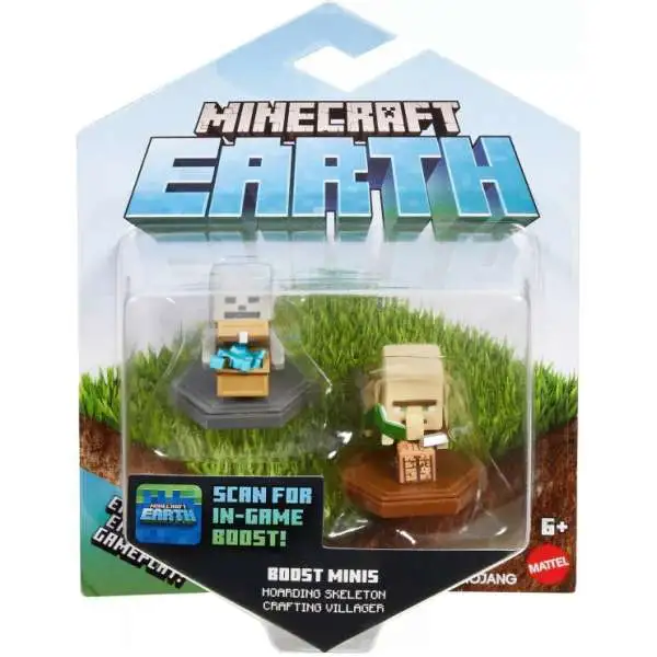 Minecraft Earth Boost Minis Hoarding Skeleton & Crafting Villager Exclusive Figure 2-Pack [Smart NFC Chip]