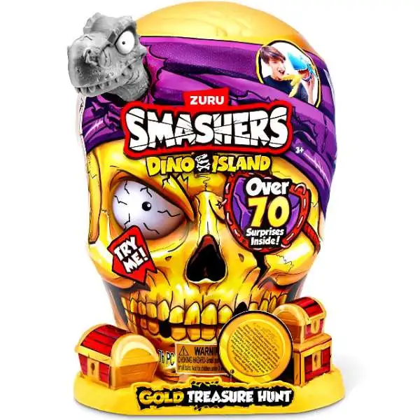 Smashers Series 5 Dino Island Gold Treasure Hunt Mystery Pack [Green Dino & Grey Shark, Over 70 Surprises!]