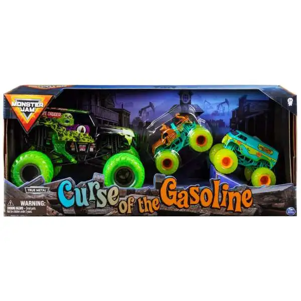 Monster Jam Curse of the Gasoline Exclusive Diecast Car 3-Pack [Grave Digger, Scooby-Doo & Mystery Machine!]