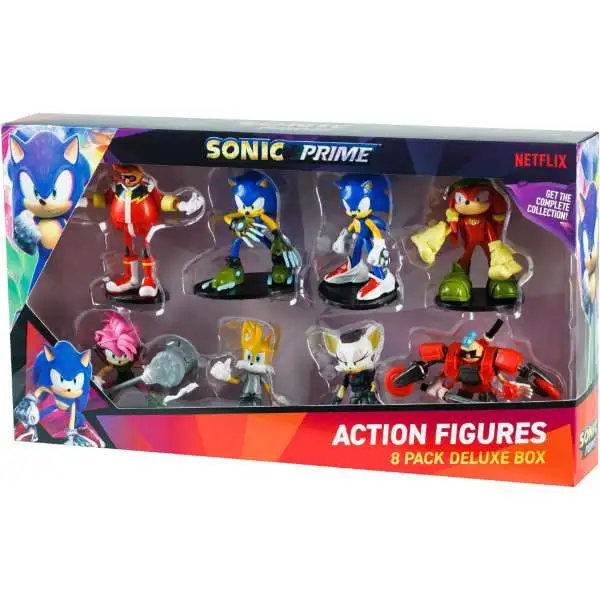 Sonic The Hedgehog Prime Rebel Rouge, 2x Sonic, Mr. Dr. Eggman, Dr. Deep Robo Suit, Gnarly Knuckles, Thorn Rose & Tails Nine Action Figure 8-Pack Deluxe Box [Damaged Package]