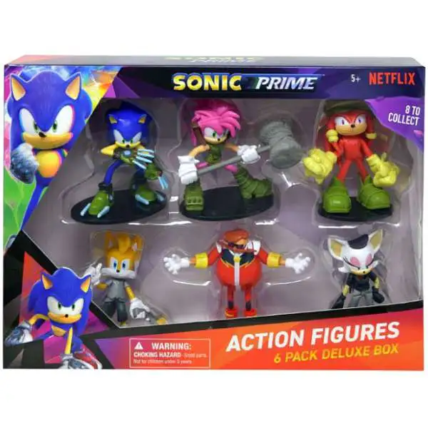 Sonic The Hedgehog Prime Collectible Figures Boscage Maze Sonic, Tails Nine, Gnarly Knuckles, Thorn Rose, Rebel Rouge & Dr. Don't Mini Figure 6-Pack Deluxe Box