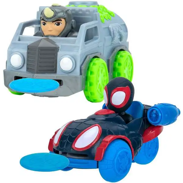 Marvel Spidey & His Amazing Friends Disc Dashers Miles Morales vs Rhino 4-Inch Vehicle 2-Pack