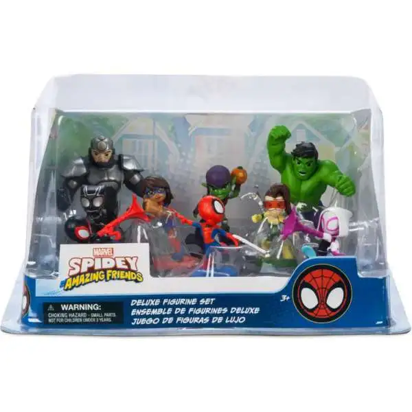 Disney Spidey & His Amazing Friends Spidey, Spin, Ghost-Spider, Hulk, Black Panther, Ms. Marvel, Doctor Ock, Green Goblin & Rhino Exclusive 9-Piece Deluxe PVC Figure Play Set