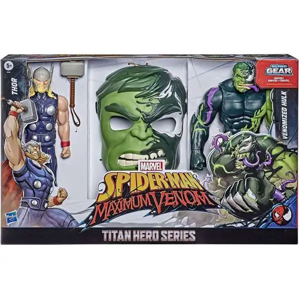 Marvel Spider-Man Maximum Venom Titan Hero Series Blast Gear Thor & Venomized Hulk Action Figure 2-Pack [Includes Mask]