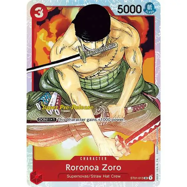 One Piece Trading Card Game Super Pre-Release Starter Deck 1: Straw Hat Crew Super Rare Roronoa Zoro ST01-013