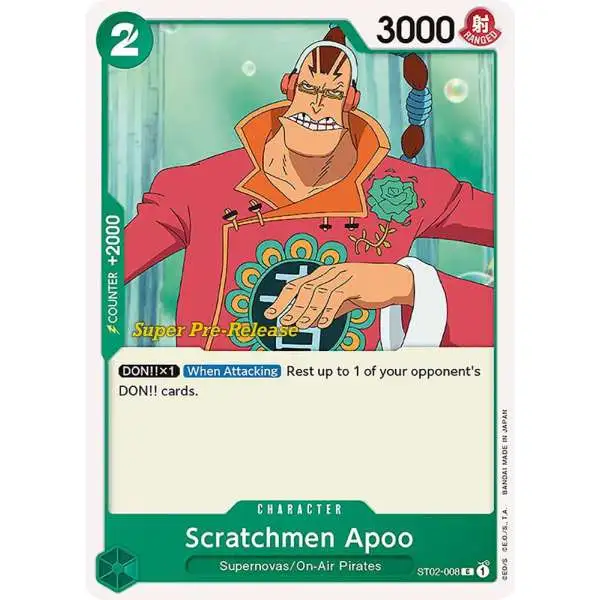 One Piece Trading Card Game Super Pre-Release Starter Deck 2: Worst Generation Common Scratchmen Apoo ST02-008