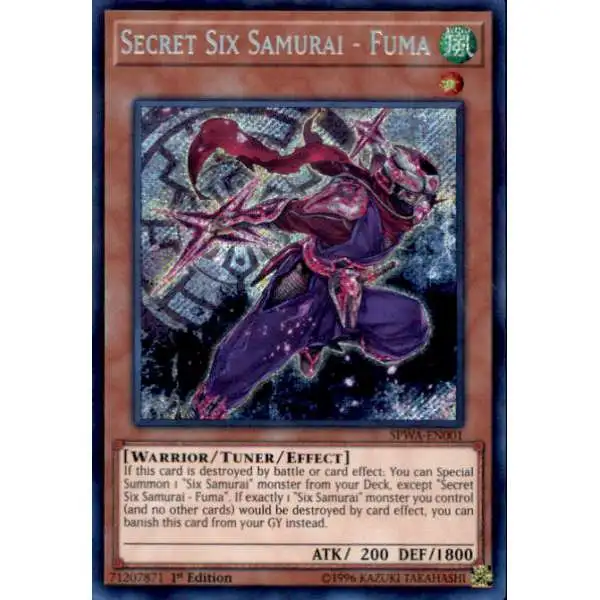 YuGiOh Spirit Warriors Secret Rare Secret Six Samurai - Fuma SPWA-EN001