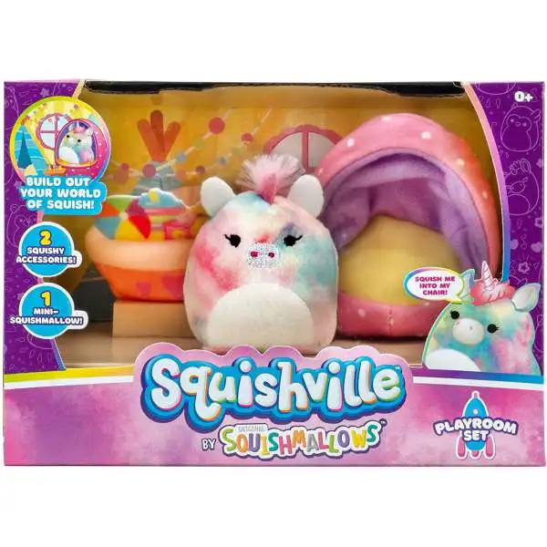 Squishmallows Squishville! Playroom Set 2-Inch Mini Plush Playset [with Esmeralda]