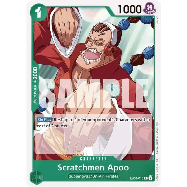 One Piece Trading Card Game Starter Deck 24: GREEN Jewelry Bonney Rare Scratchmen Apoo EB01-015 [Reprint]