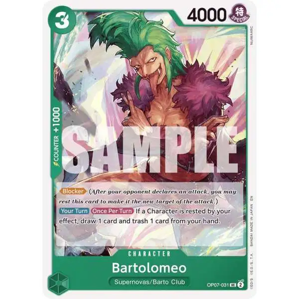 One Piece Trading Card Game Starter Deck 24: GREEN Jewelry Bonney Uncommon Bartolomeo OP07-031 [Reprint]