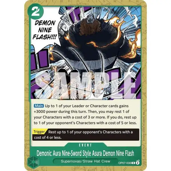 One Piece Trading Card Game Starter Deck 24: GREEN Jewelry Bonney Rare Demonic Aura Nine-Sword Style Asura Demon Nine Flash OP07-036 [Reprint]