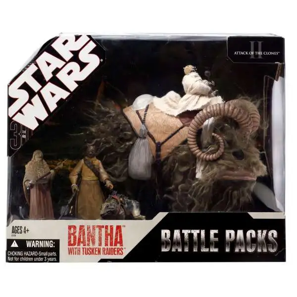 Star Wars Attack of the Clones 2007 Battle Pack Bantha with Tusken Raiders Exclusive Action Figure Set [Light Fur]