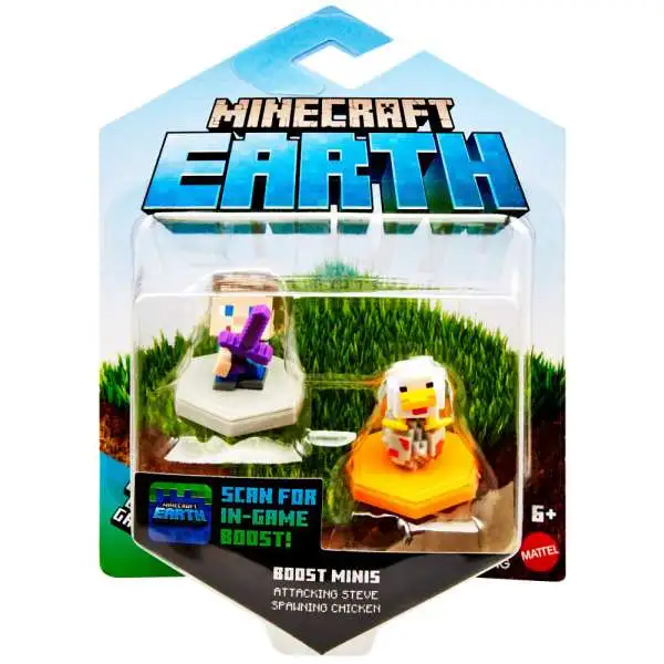 Minecraft Earth Boost Minis Attacking Steve & Spawning Chicken Figure 2-Pack [Smart NFC Chip]