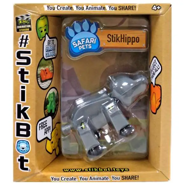 Stikbot Safari Pets StikHippo Figure [Solid Gray]