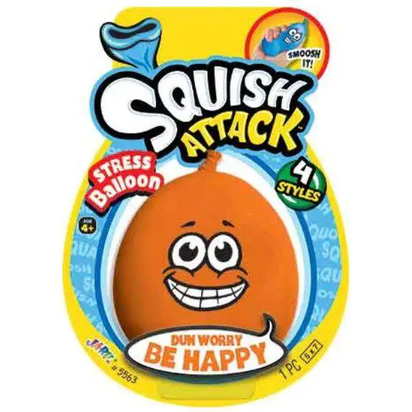 Squish Attack Stress Balloon Dun Worry Be Happy Orange Squeeze Toy