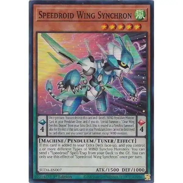 YuGiOh Trading Card Game Supreme Darkness Super Rare Speedroid Wing Synchron SUDA-EN007