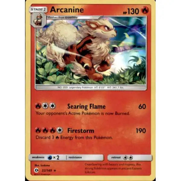 Pokemon Sun & Moon Base Set Rare Holo Arcanine #22