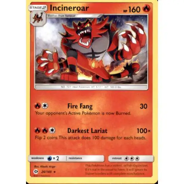 Pokemon Sun & Moon Base Set Holo Rare Incineroar #26 [Starter Deck Promo]