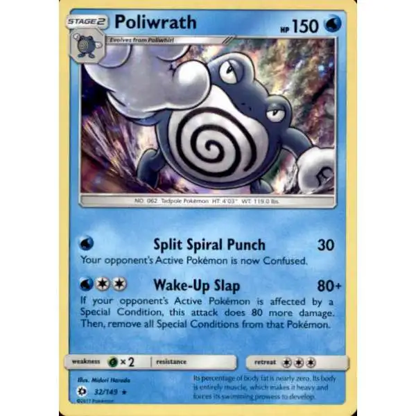 Pokemon Sun & Moon Base Set Rare Holo Poliwrath #32