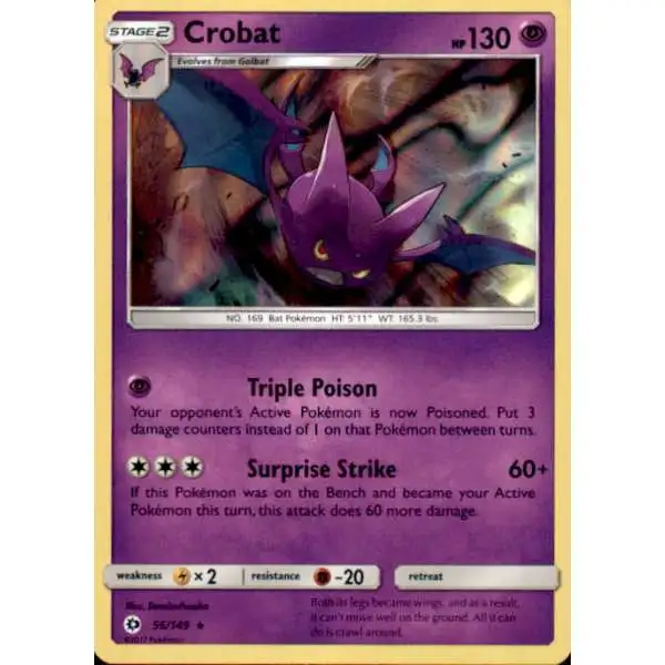 Pokemon Sun & Moon Base Set Rare Holo Crobat #56
