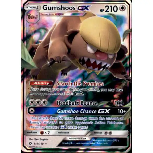 Pokemon Sun & Moon Base Set Ultra Rare Gumshoos GX #110