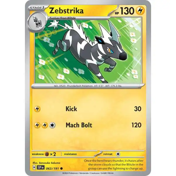 Pokemon Trading Card Game Surging Sparks Common Zebstrika #63